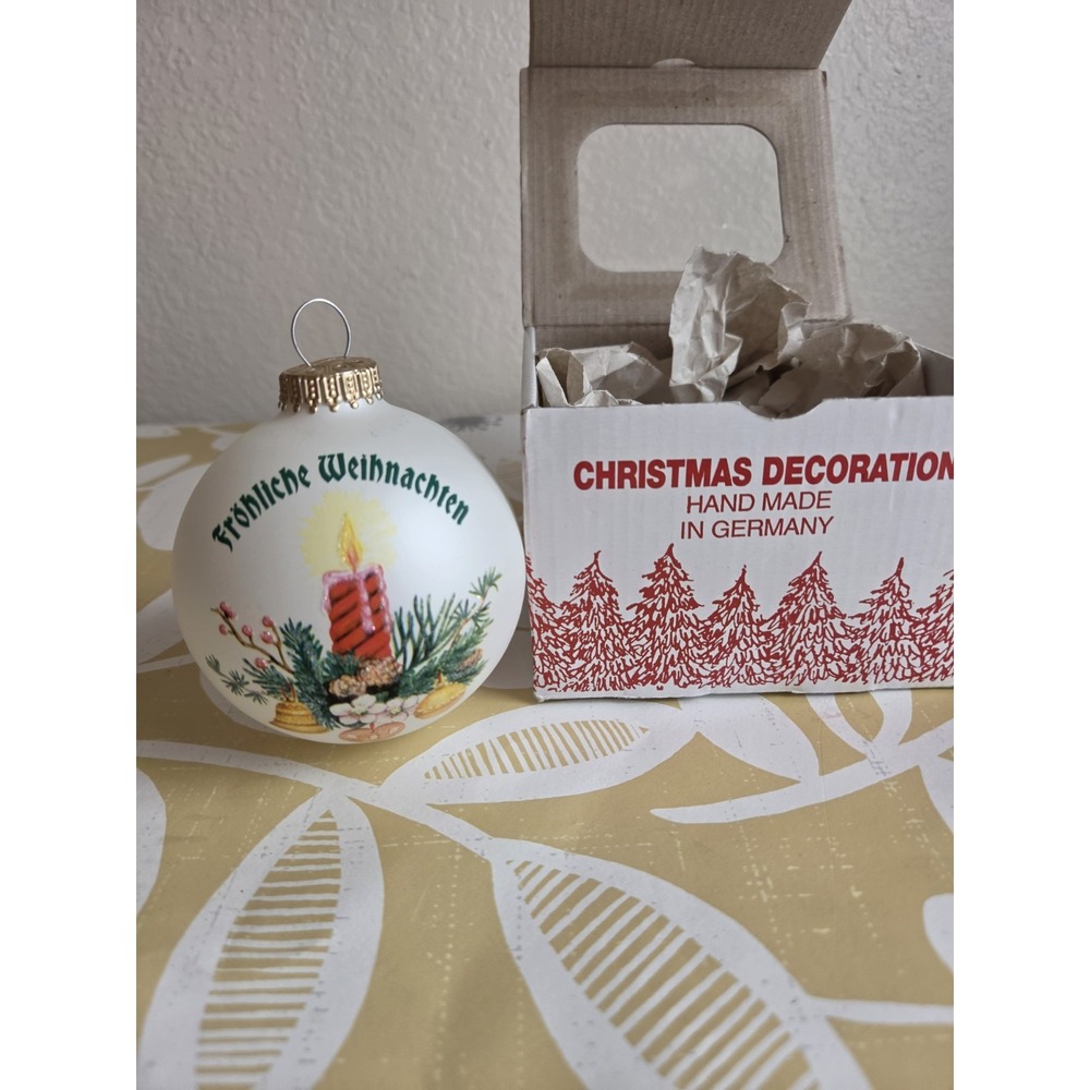 Froehliche Weihnachten glass ball Christmas Ornament Made In Germany